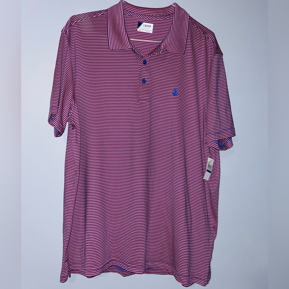 ⛳️NWT IZOD Men's Striped Polo Shirt - Pink and Blue